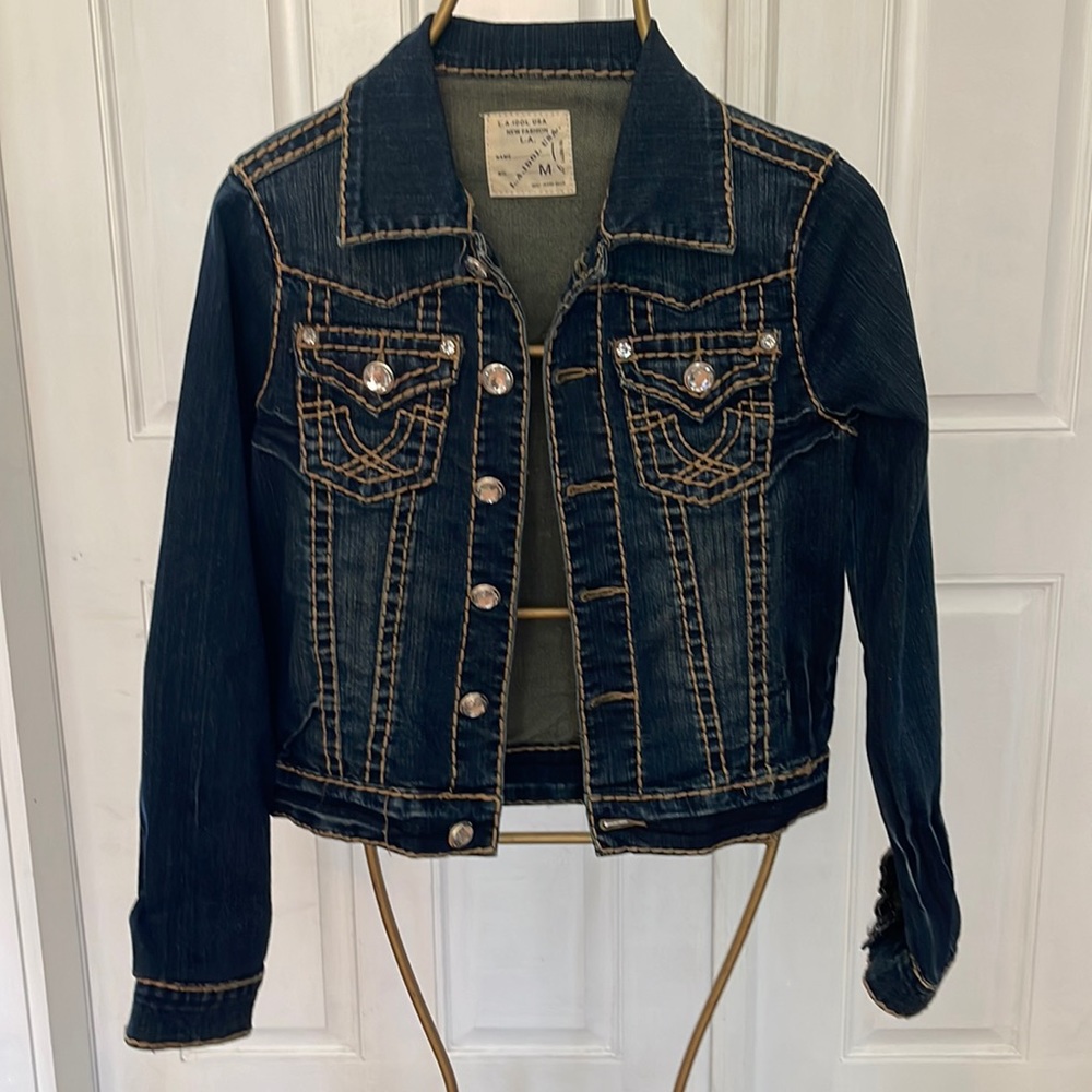 LA Idol crystal button denim jacket